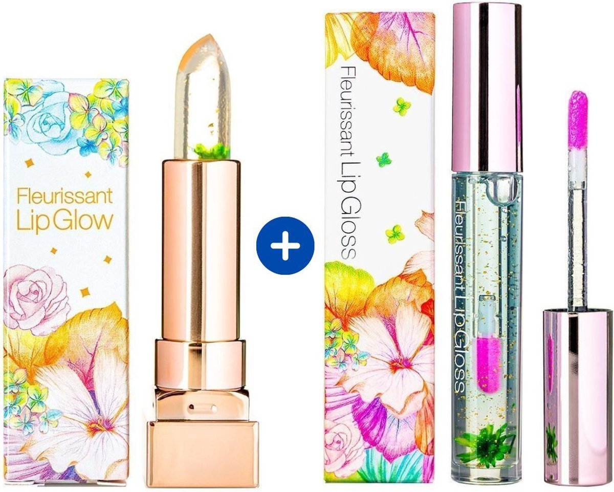 Glamfox Fleurissant Moonlight Flower Lipstick + Lipgloss Set - Lip Plumper Met 24 Karaat Goudschilfers en Echte Bloem