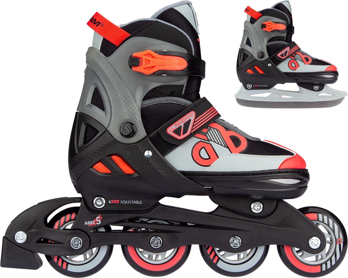 Nijdam Skates Combo Verstelbaar - Red Raider - Zwart/Rood/Grijs - Maat 33-36