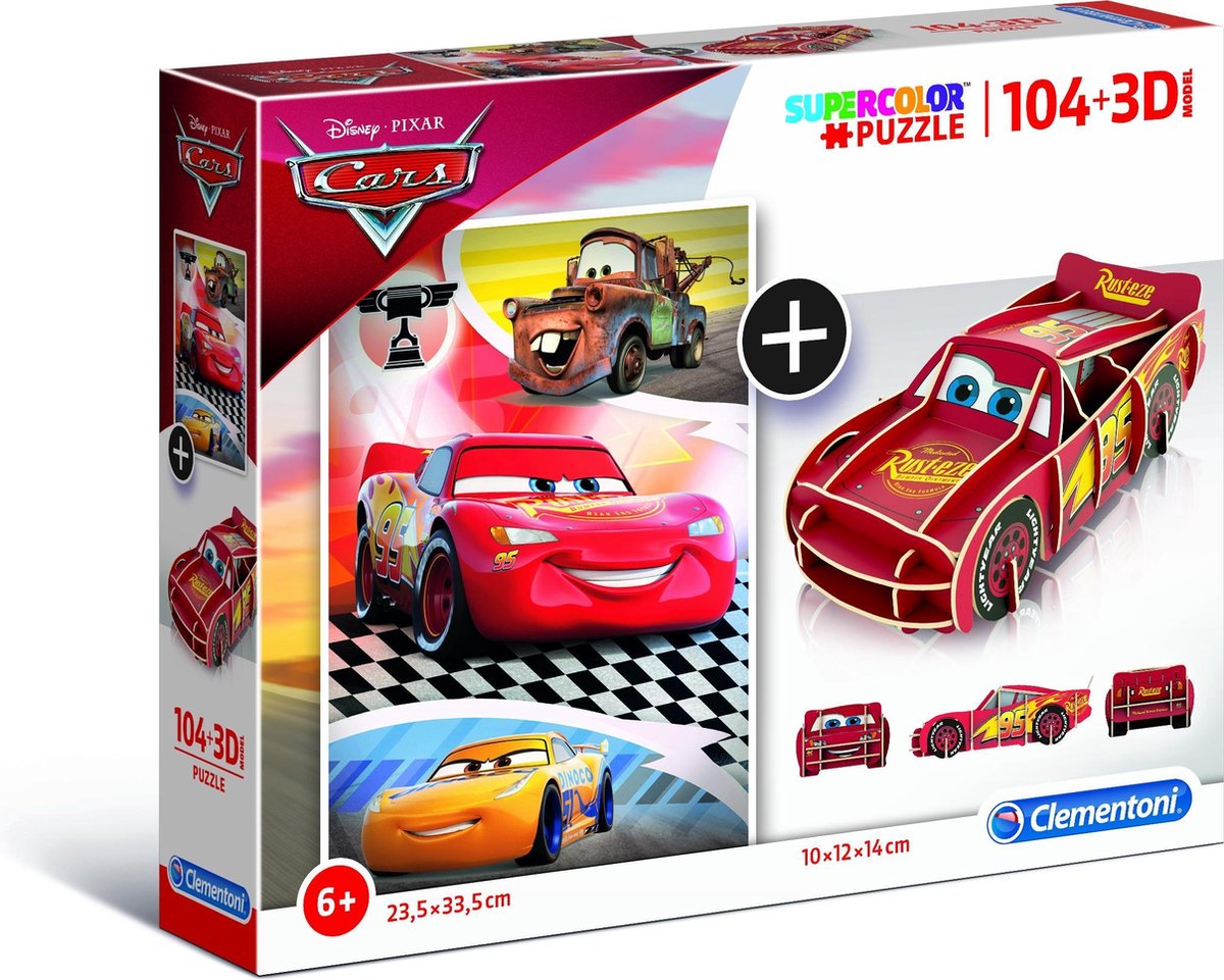 Clementoni - 104-delige Legpuzzel + 3D-model - Cars - Disney