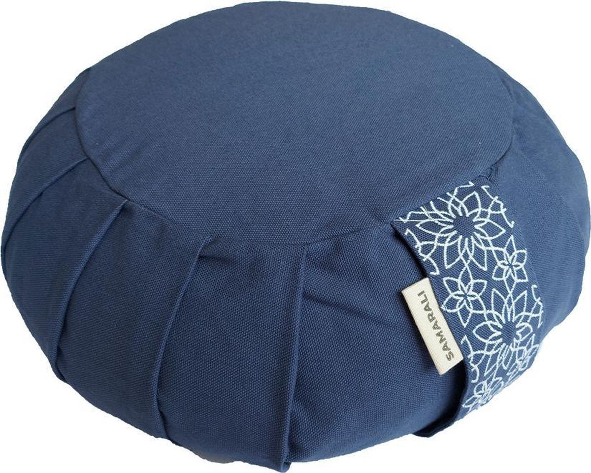Samarali  meditatiekussen rond (Blauw) - ethisch geproduceerd van 100% biologisch katoen (GOTS gecertificeerd)| 2lagen | 25 x 25 x 17 cm |Verkrijgbaar in 6 natuurlijke kleuren