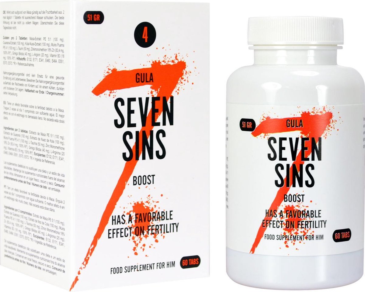 Seven Sins Boost - Sperma Verbeterende Tabletten - Heeft een gunstig effect op de vruchtbaarheid dankzij Maca.