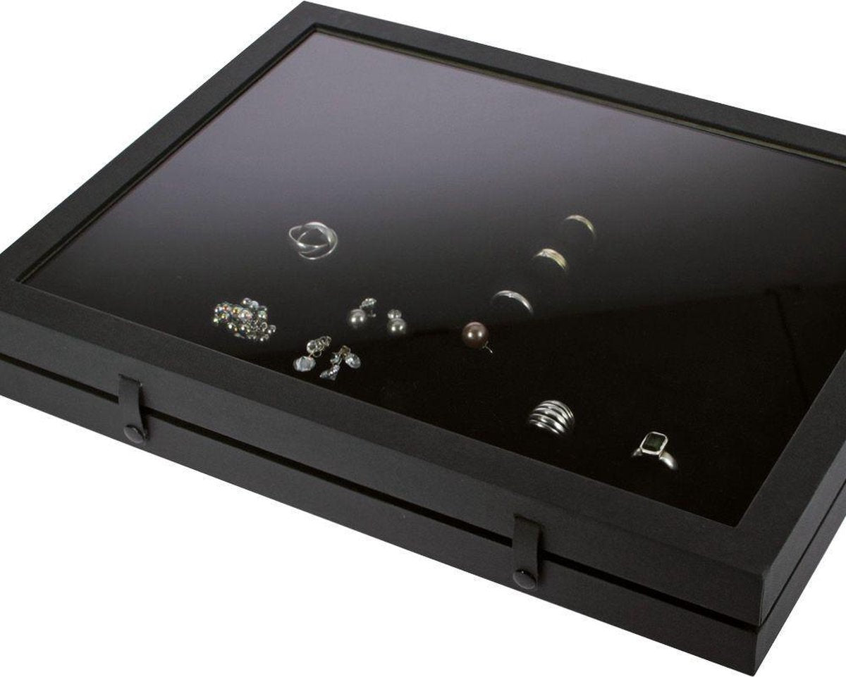 SAFE Black Edition Premium Vitrine met velours inzetstuk voor 48 ringen - 400 x 300 x 57 mm