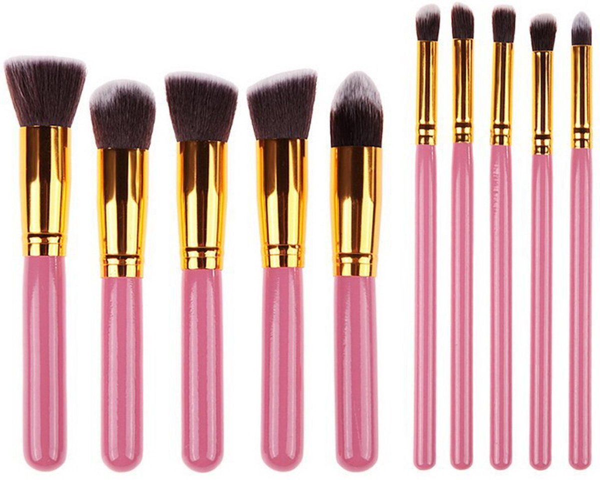 Evvie set van 10 make-up kwasten kabuki - Roze-Goud