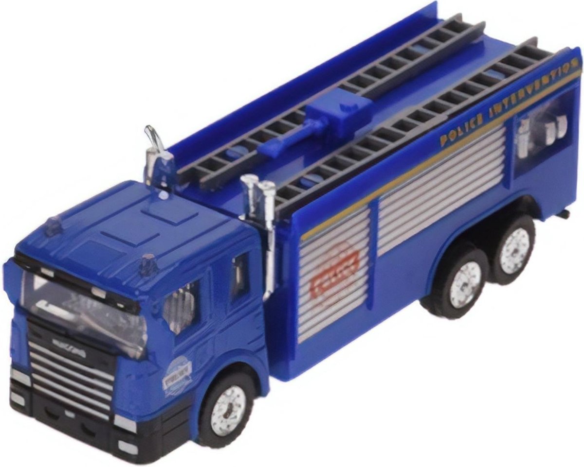 Free And Easy Vrachtwagen Met Aanhanger 16 Cm Blauw