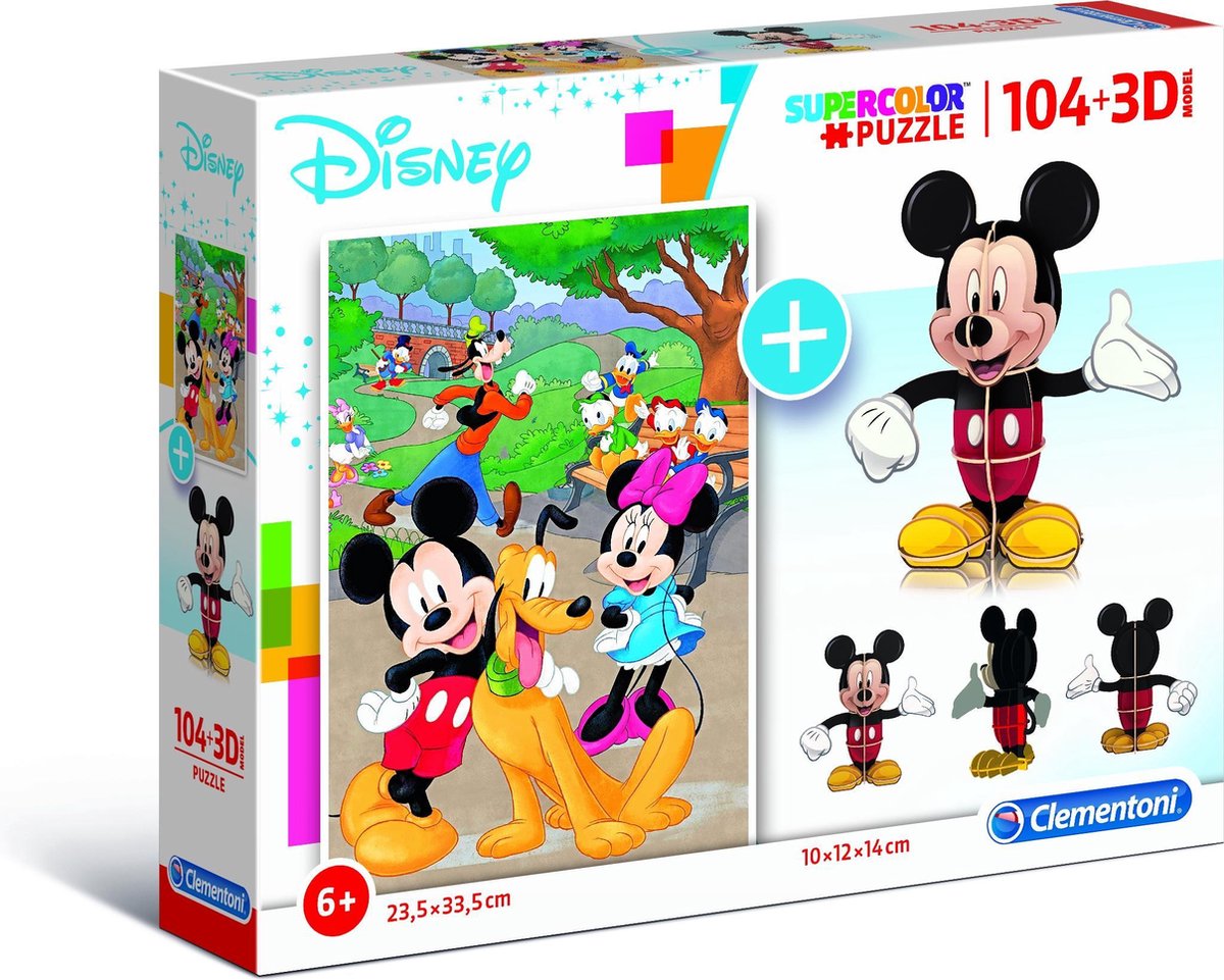 Clementoni - 104-delige Legpuzzel + 3D-model - Mickey - Disney