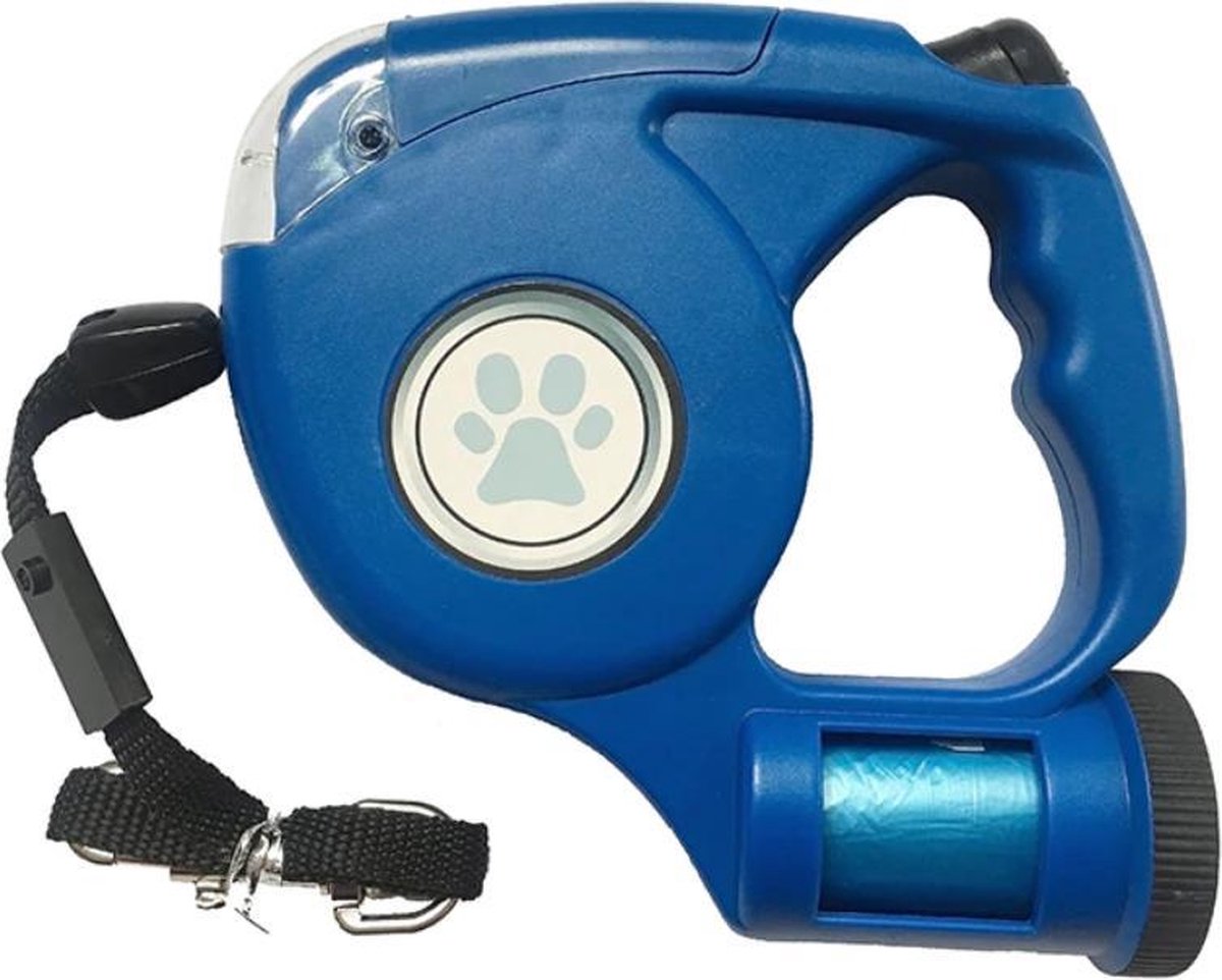 Hondenriem - Automatische tractiegordel fexibel met LED lichtjes en bijhorende hondenzakjes- 5 meter riem- Honden Trainen - Blauw