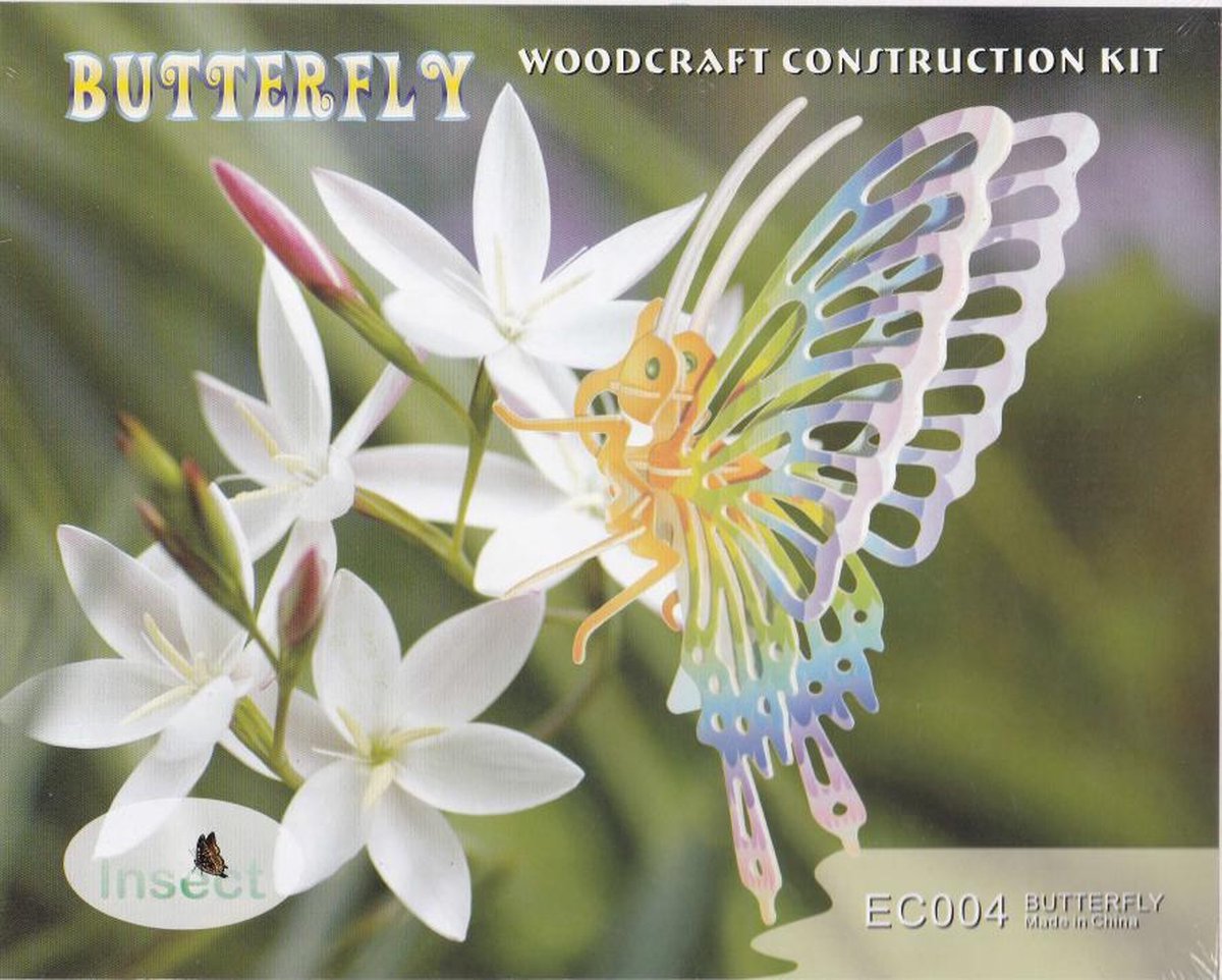 3D Puzzel Bouwpakket Vlinder - hout - gekleurd