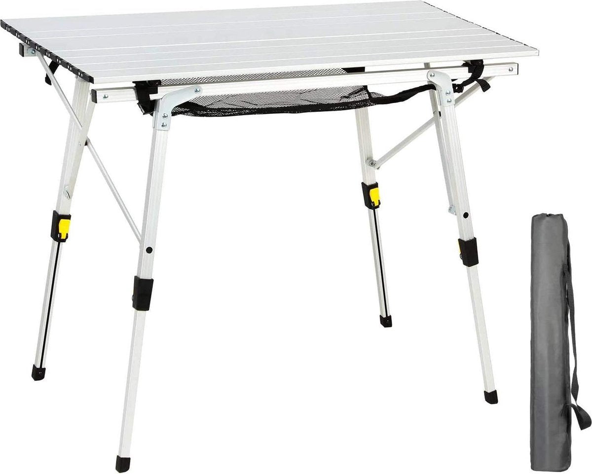 Opvouwbare draagbare picknick kampeertafel met aluminium poten Verstelbare hoogte Roll Up Table Top Mesh Layer