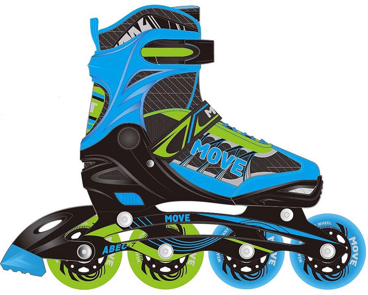 Move Move Fast  Inlineskates - Maat 34-37 - Unisex - blauw/zwart/groen