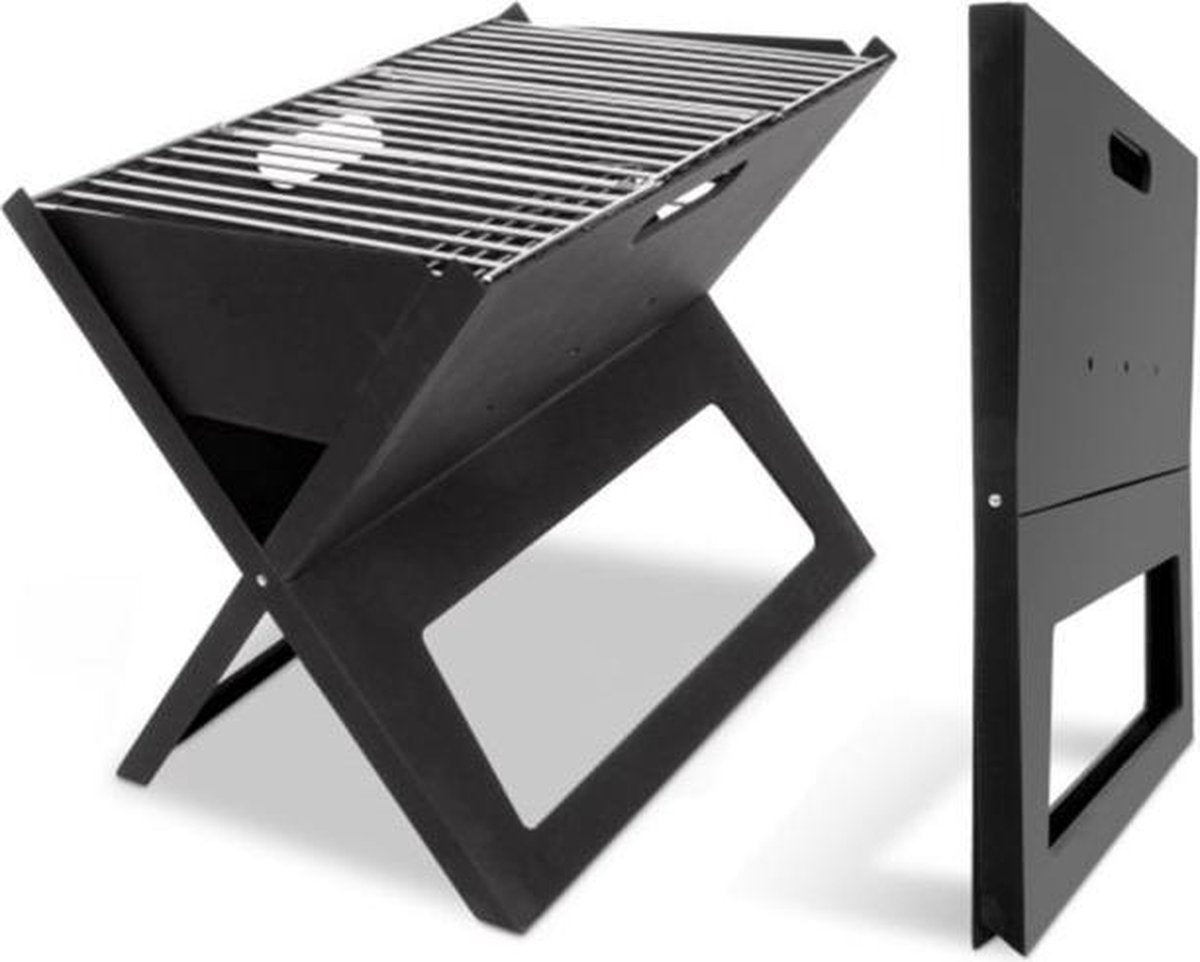 MikaMax BBQ Notebook - Uitklapbare Barbecue - Camping/ Picknick barbecue - Meenemen - Zwart - Metaal