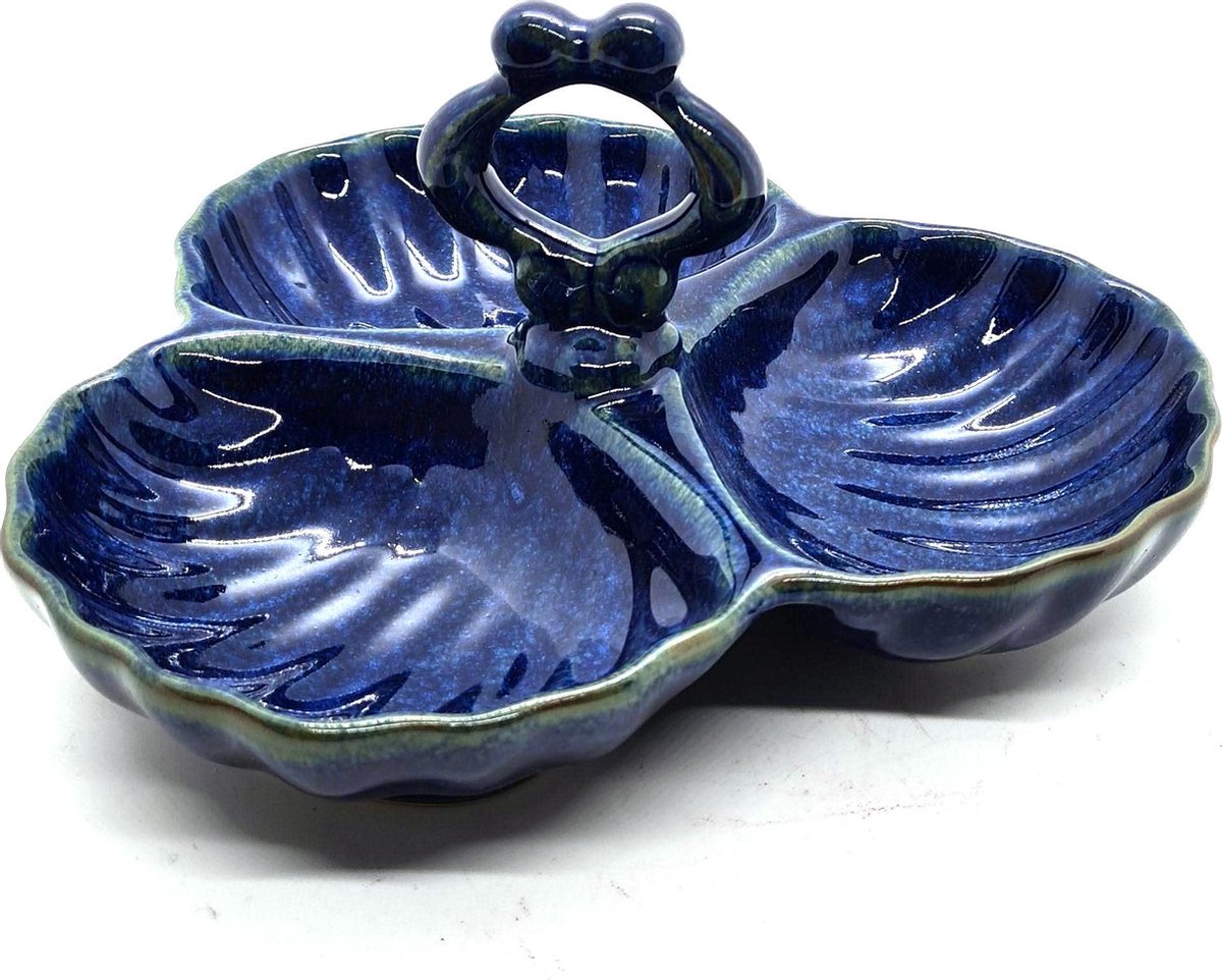 Serveerschaal met 3 vakken - Presenteerschaal - Snackschaal - Etagère 3-vaks - Celadon blauw