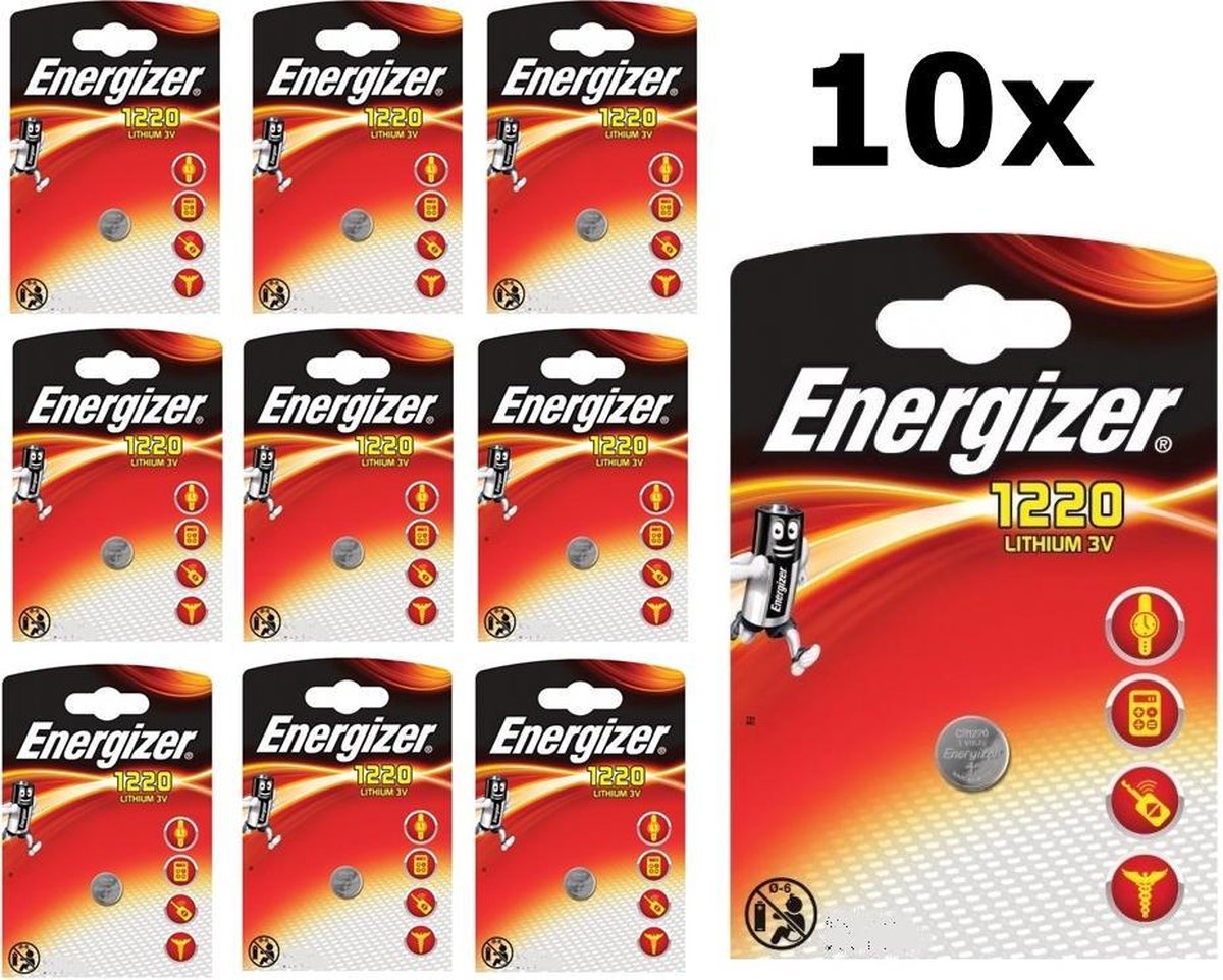 10 Stuks - Energizer CR1220 3V 40mAh lithium knoopcelbatterij