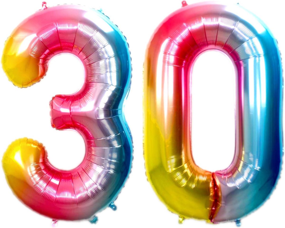 Ballon Cijfer 30 Jaar Regenboog Verjaardag Versiering Cijfer Helium Ballonnen Regenboog Feest Versiering 70 Cm Met Rietje
