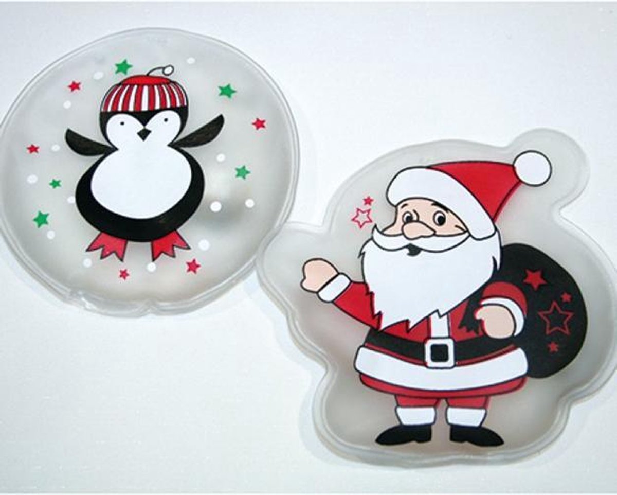 Set van 2 Handwarmers Kerst - Herbruikbare Gel Handenwarmer - Warmte Pads - Hot Pack Herbruikbaar - Kerstman - Pinguin