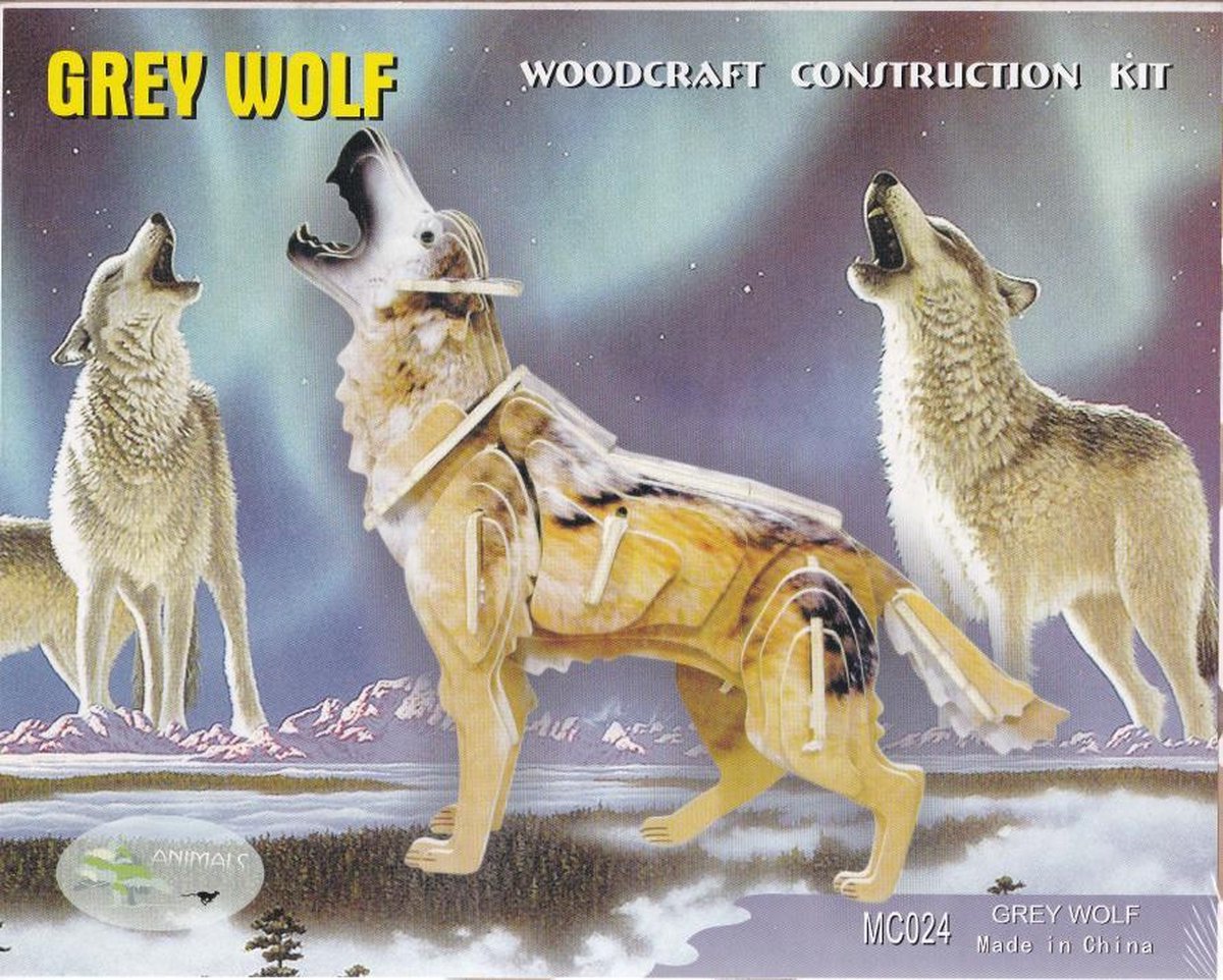 3D Puzzel Bouwpakket Wolf - hout - gekleurd