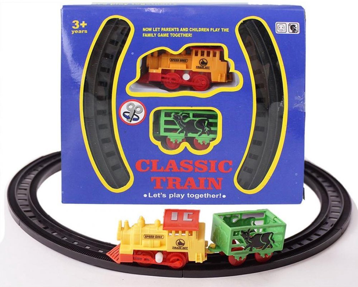 Treintje met rails kunststof - trein met aanhanger en 6 x rails