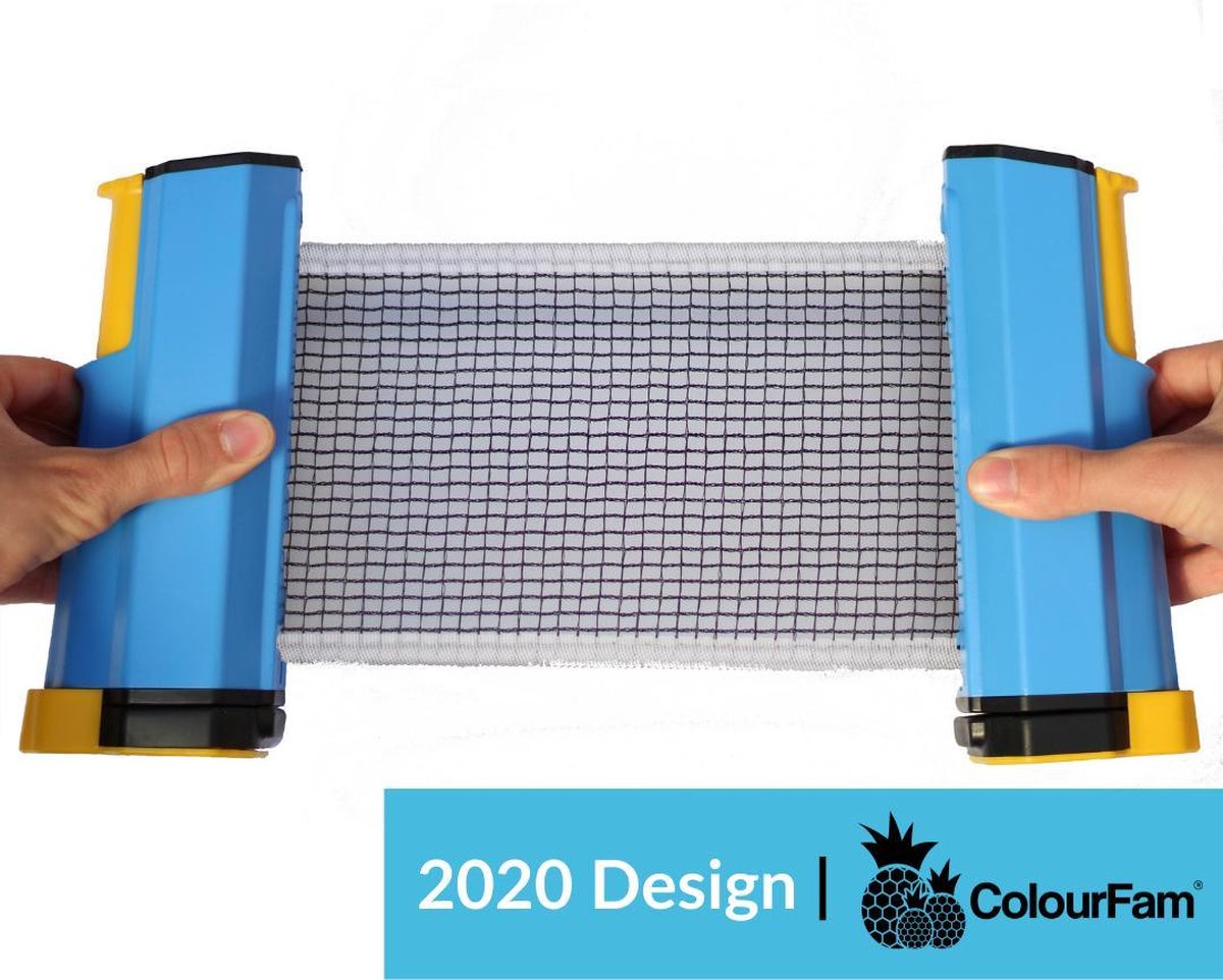 Uitschuifbare Tafteltennisnet van Colourfam® - Pocket Tafeltennis Net - Blauw / Zwart - Draagbaar Ping Pong Net - Uitsuifbaar op Tafel