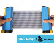 Uitschuifbare Tafteltennisnet van Colourfam® - Pocket Tafeltennis Net - Blauw / Zwart - Draagbaar Ping Pong Net - Uitsuifbaar op Tafel