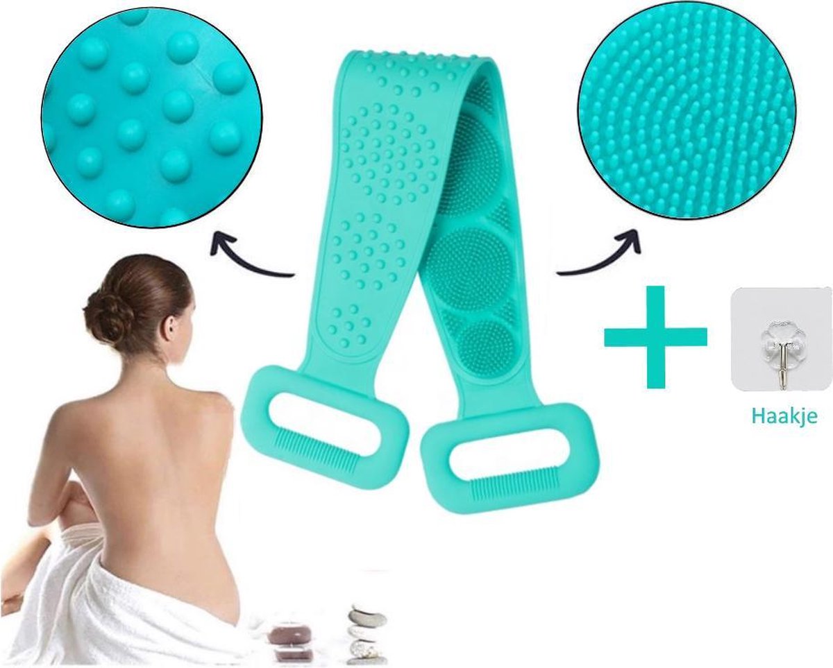 Blubs® – Scrubband – Badborstel – Dry brush – Rug Scrubber – Lichaamsborstel – Rugborstel douche – Huidborstel – Rugborstel kunststof – Doucheborstel – Siliconen borstel – Droogborstel – Massage – Cyaan/groen
