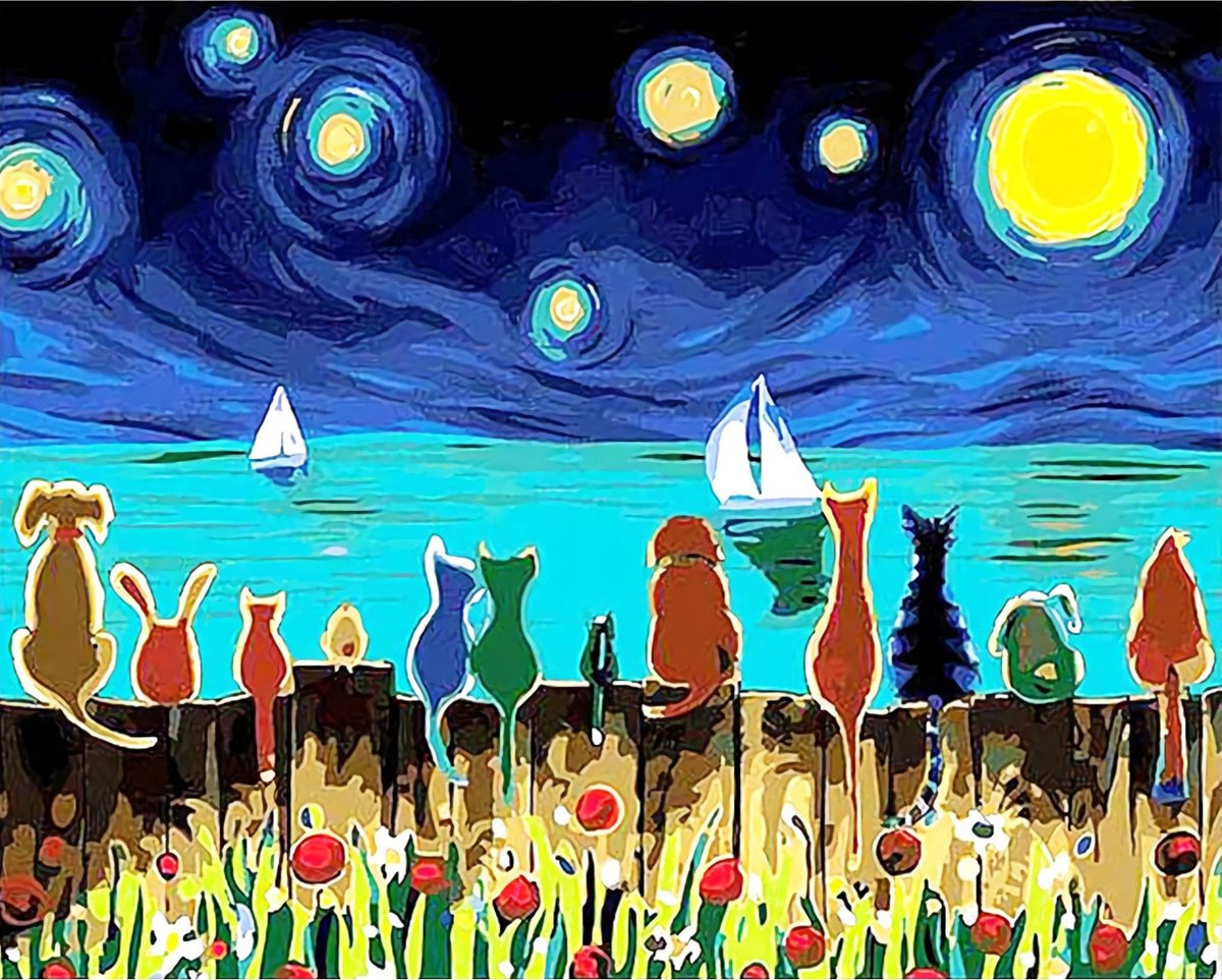 Poezen Schilderen Op Nummer Volwassenen - Honden Aan Zee - 50 x 40 cm - Opgerold