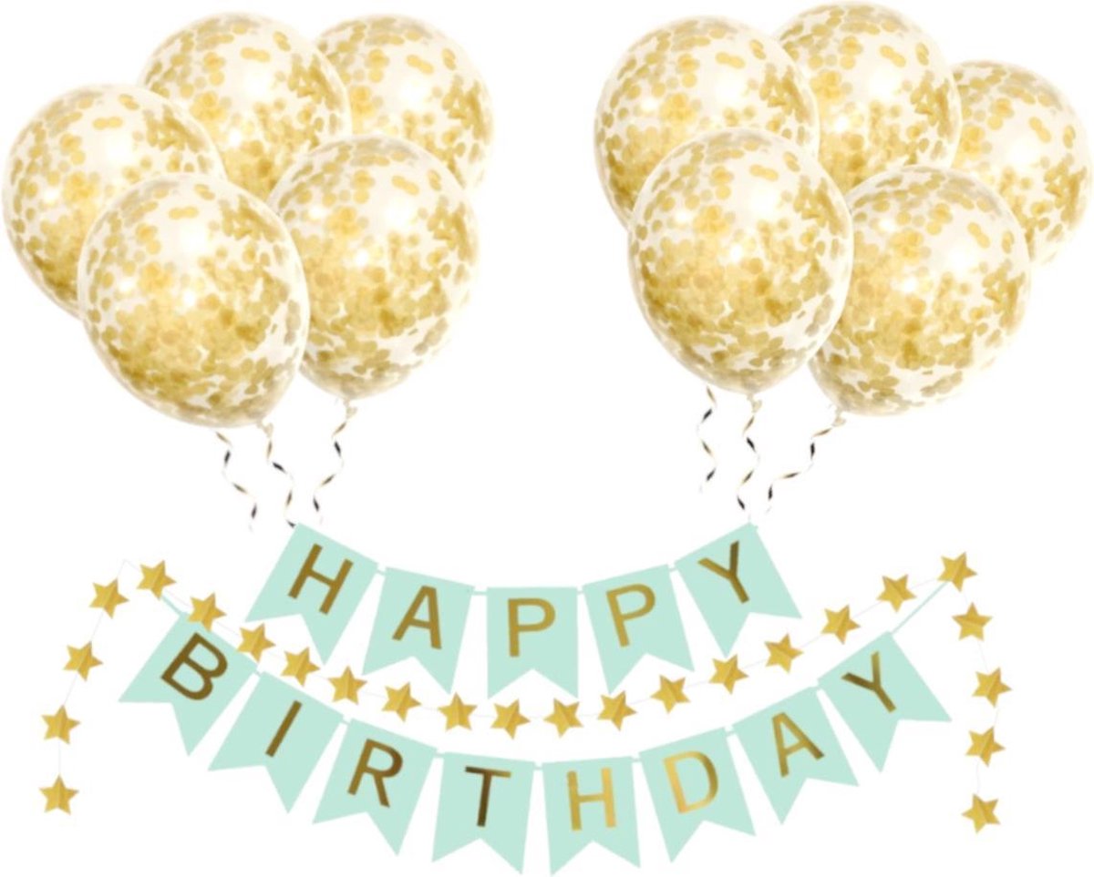Happy Birthday Slinger Set Verjaardag Versiering Gouden Confetti Helium Ballonnen Verjaardag Versiering Groen & Goud