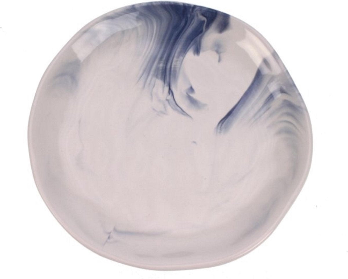 6x Bord blauw marmer porselein 21cm