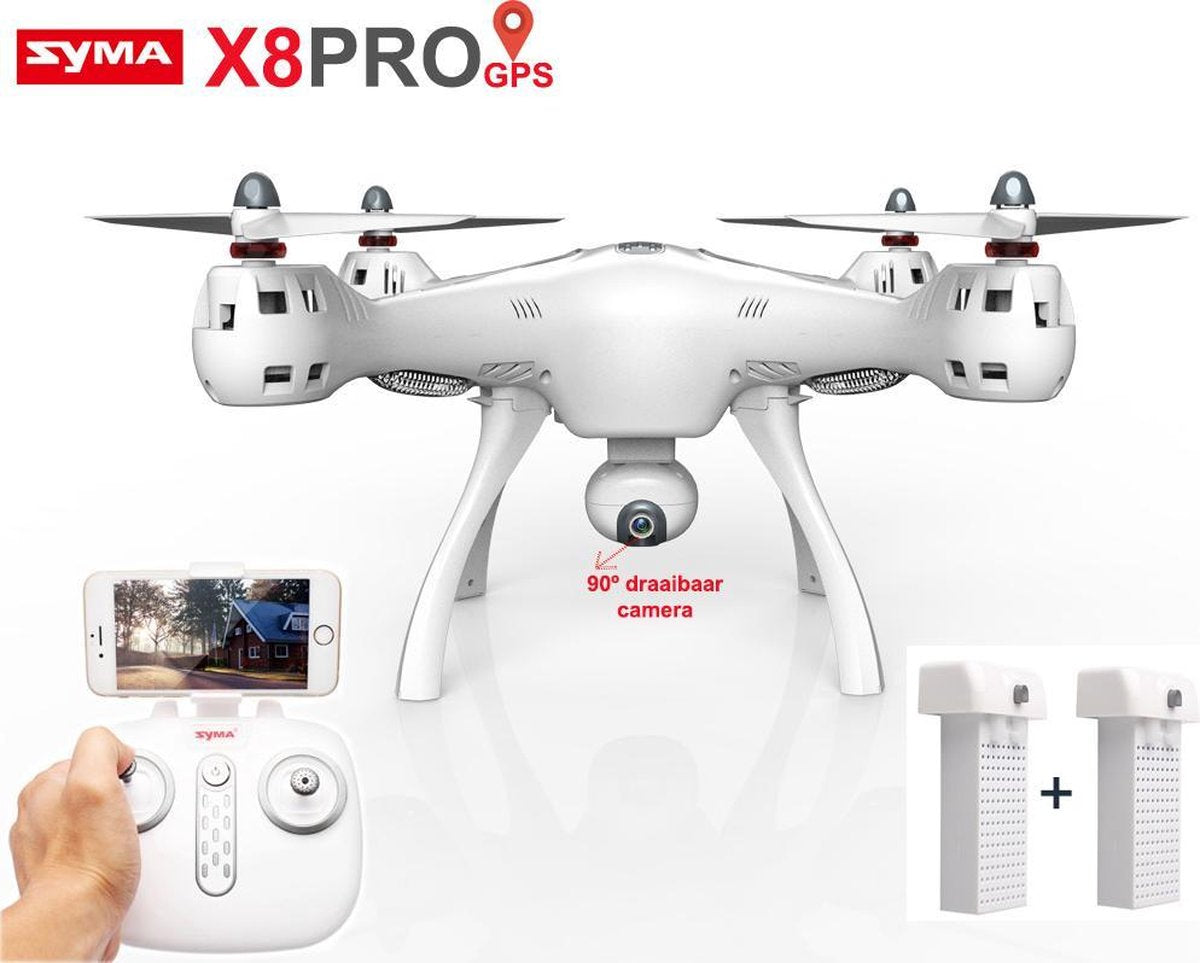 Syma X8 Pro drone met GPS - FPV live Draaibaar camera + extra accu