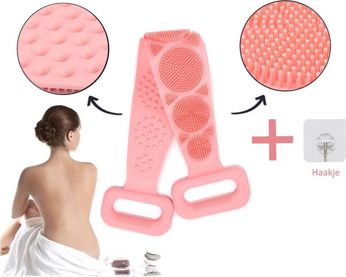 Blubs® – Scrubband – Badborstel – Dry brush – Rug Scrubber – Lichaamsborstel – Rugborstel douche – Huidborstel – Rugborstel kunststof– Doucheborstel – Siliconen borstel – Droogborstel – Massage – Roze