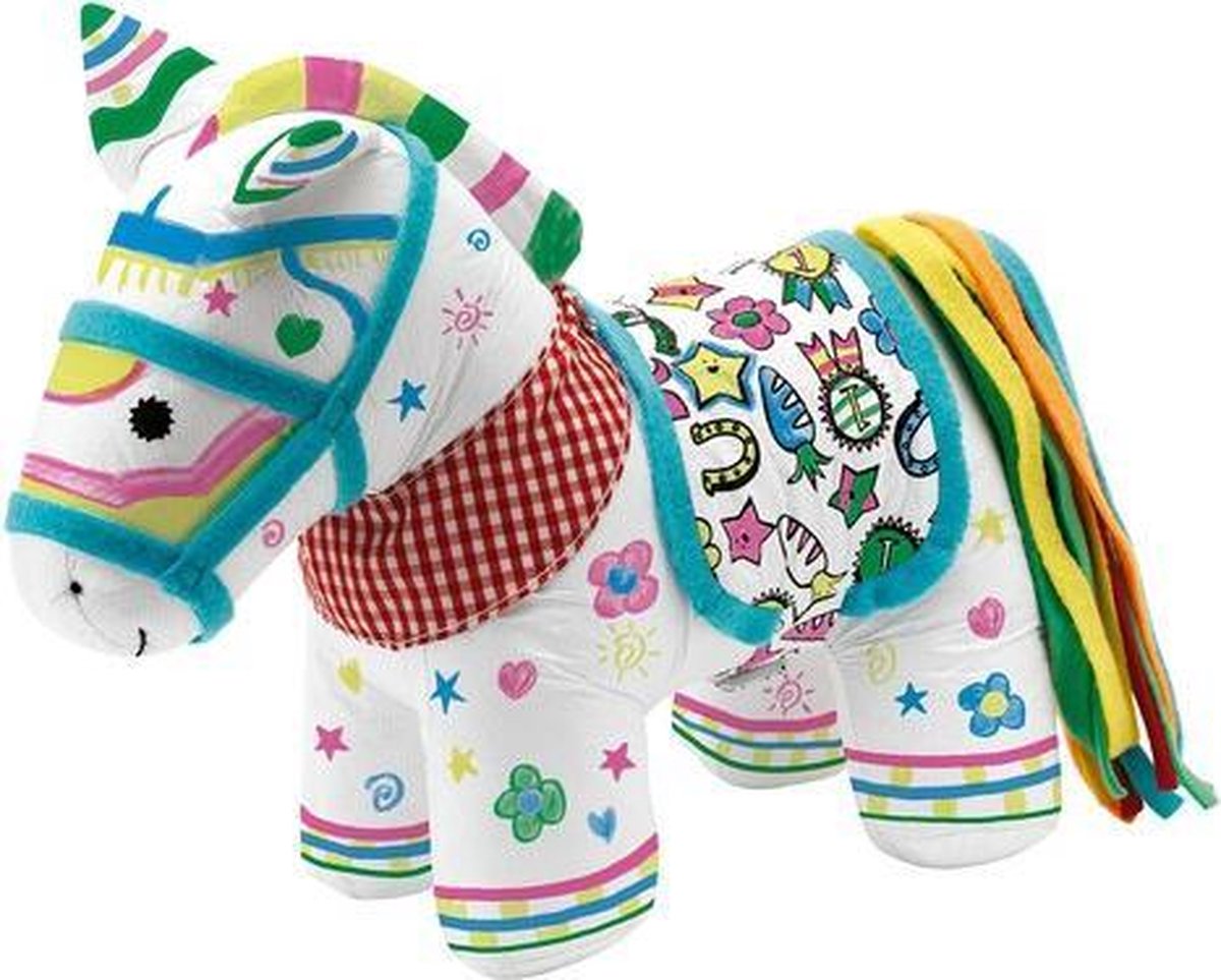 Imaginarium KOLORO PONY - Knuffel Paard om in te Kleuren - Met 4 Stiften - Wasbaar