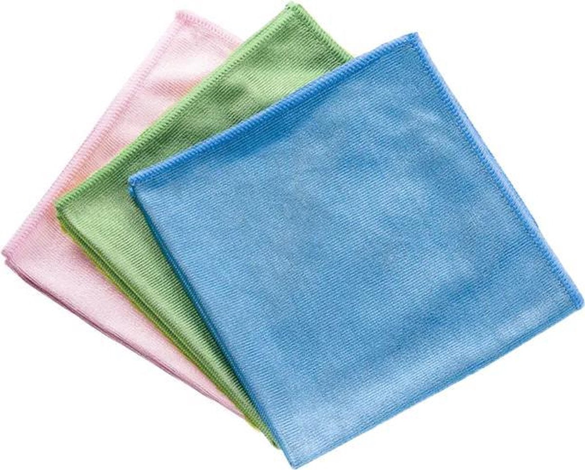 Maus microvezel glasdoeken 6 stuks - RVS doeken 3 kleuren mix blauw - rood - groen 40x40cm