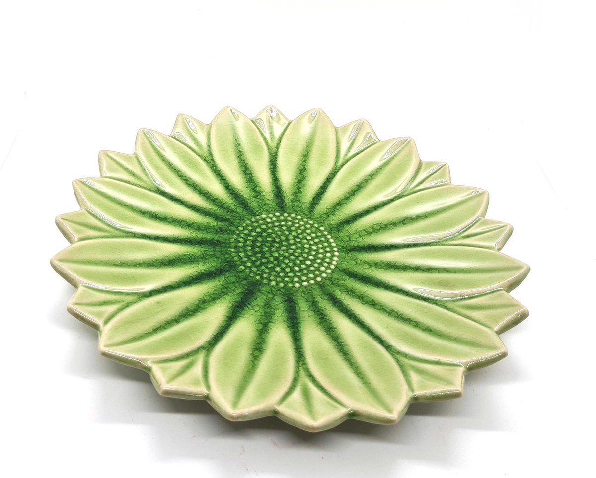 Bord -  Presenteerschaal - Presenteerblad - Bloemvormige schaal - Handgemaakt en geschilderd - Groen - 27 cm groen ( 2 stuks)