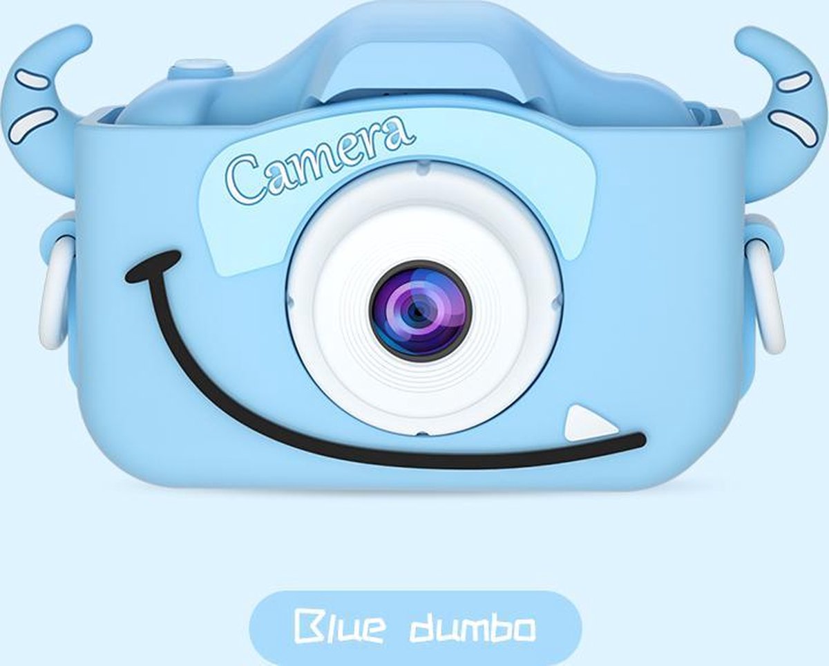 Digitale Kindercamera HD 1080p 32GB Inclusief Micro SD Kaart - Vlog Camera voor Kinderen - Digitaal Kinderfototoestel - Klein Formaat Speelgoed Camera - Blauwe koe - Blauw