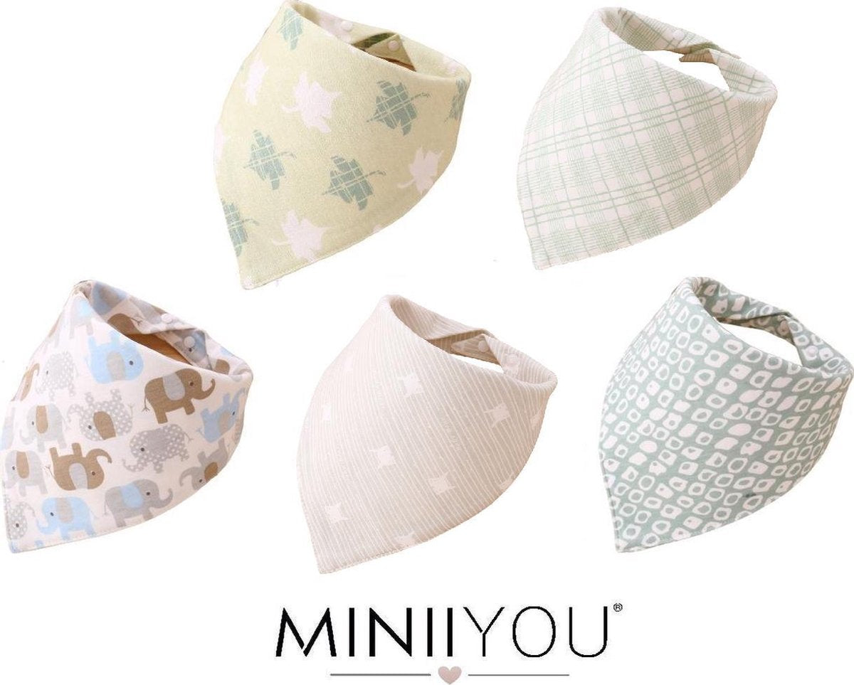 MINIIYOU Bandana Kwijlalabbetjes - Groen - 5 Stuks - Puntslabbetjes -  Katoen