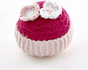 Pebble rammelaar - Cupcake roze met bloemen