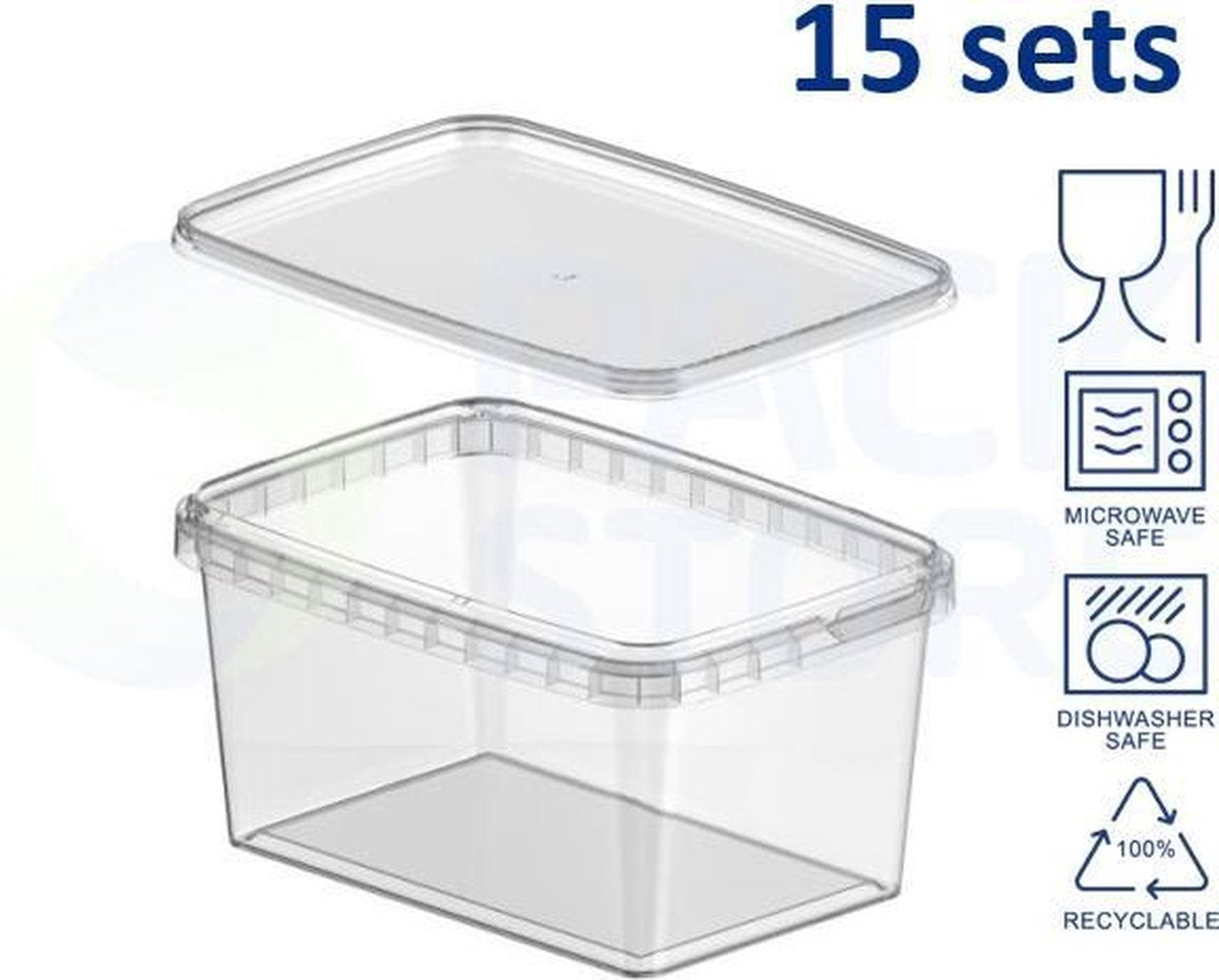 Pack-store.nl Plastic Bakjes - 600ml - 15 stuks - Transparant