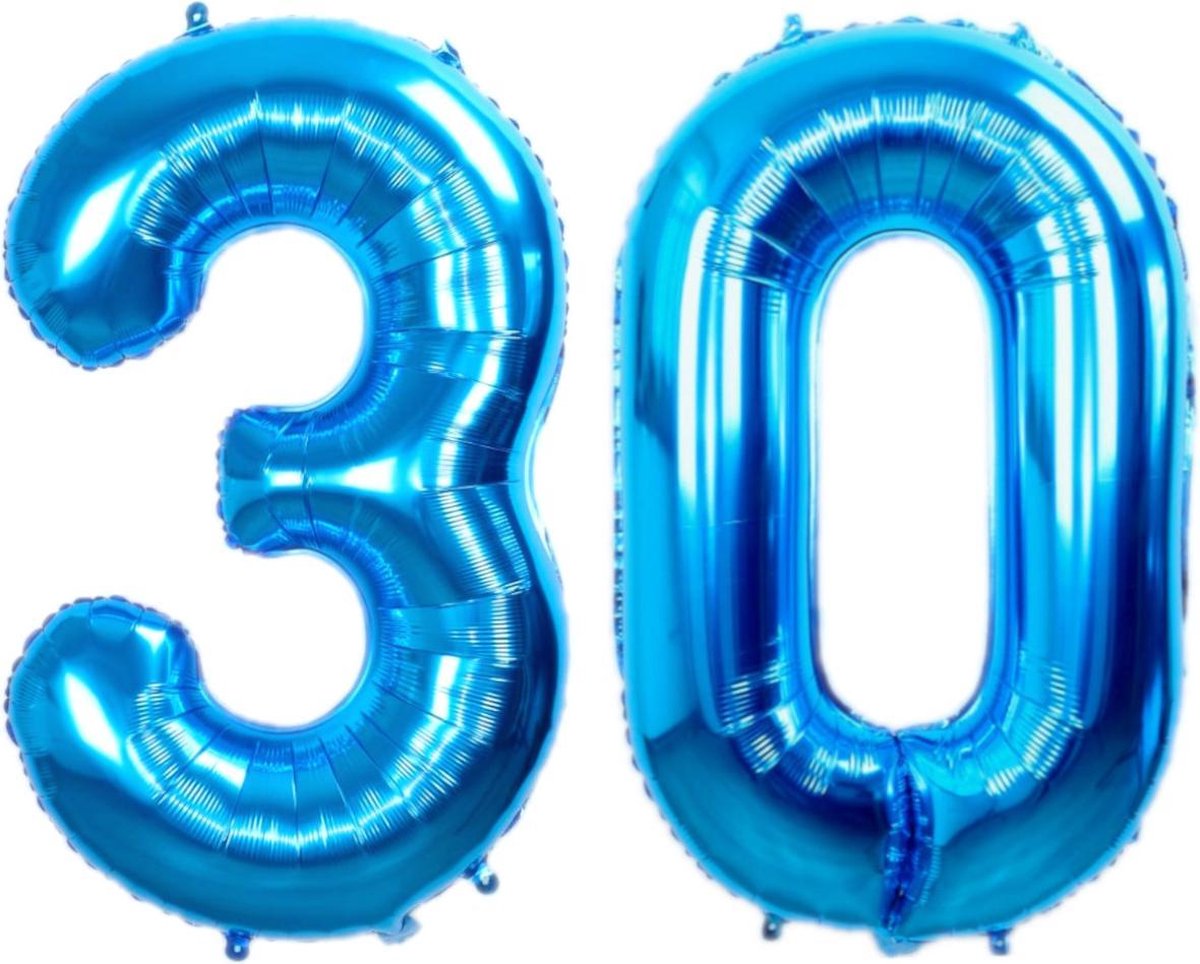 Folie Ballon Cijfer 30 Jaar Blauw 36Cm Verjaardag Folieballon Met Rietje