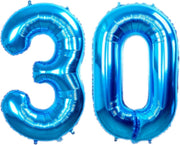 Folie Ballon Cijfer 30 Jaar Blauw 70Cm Verjaardag Folieballon Met Rietje
