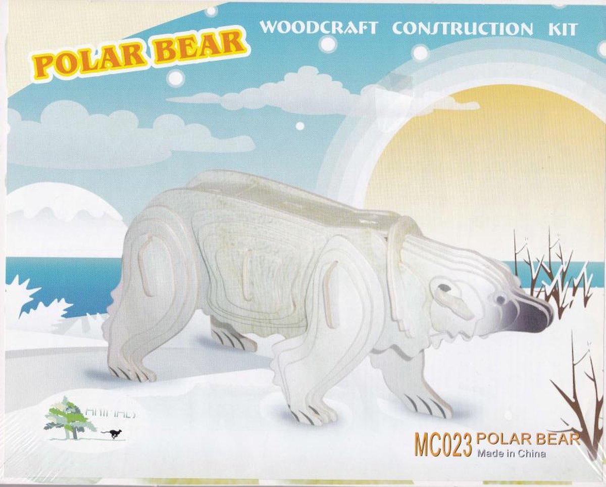 3D Puzzel Bouwpakket ijsbeer - hout - gekleurd