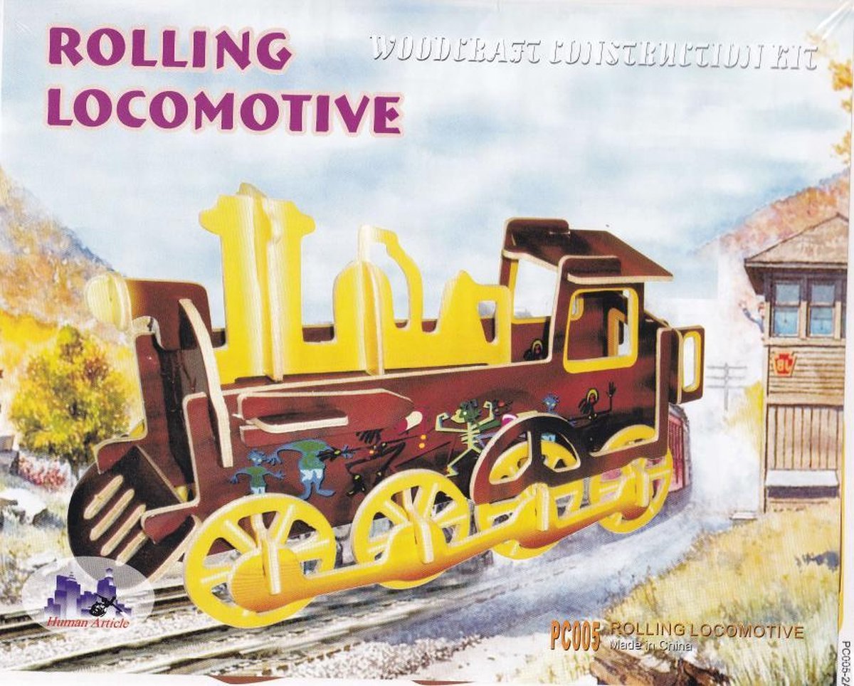 3D Puzzel Bouwpakket Locomotief - hout - gekleurd