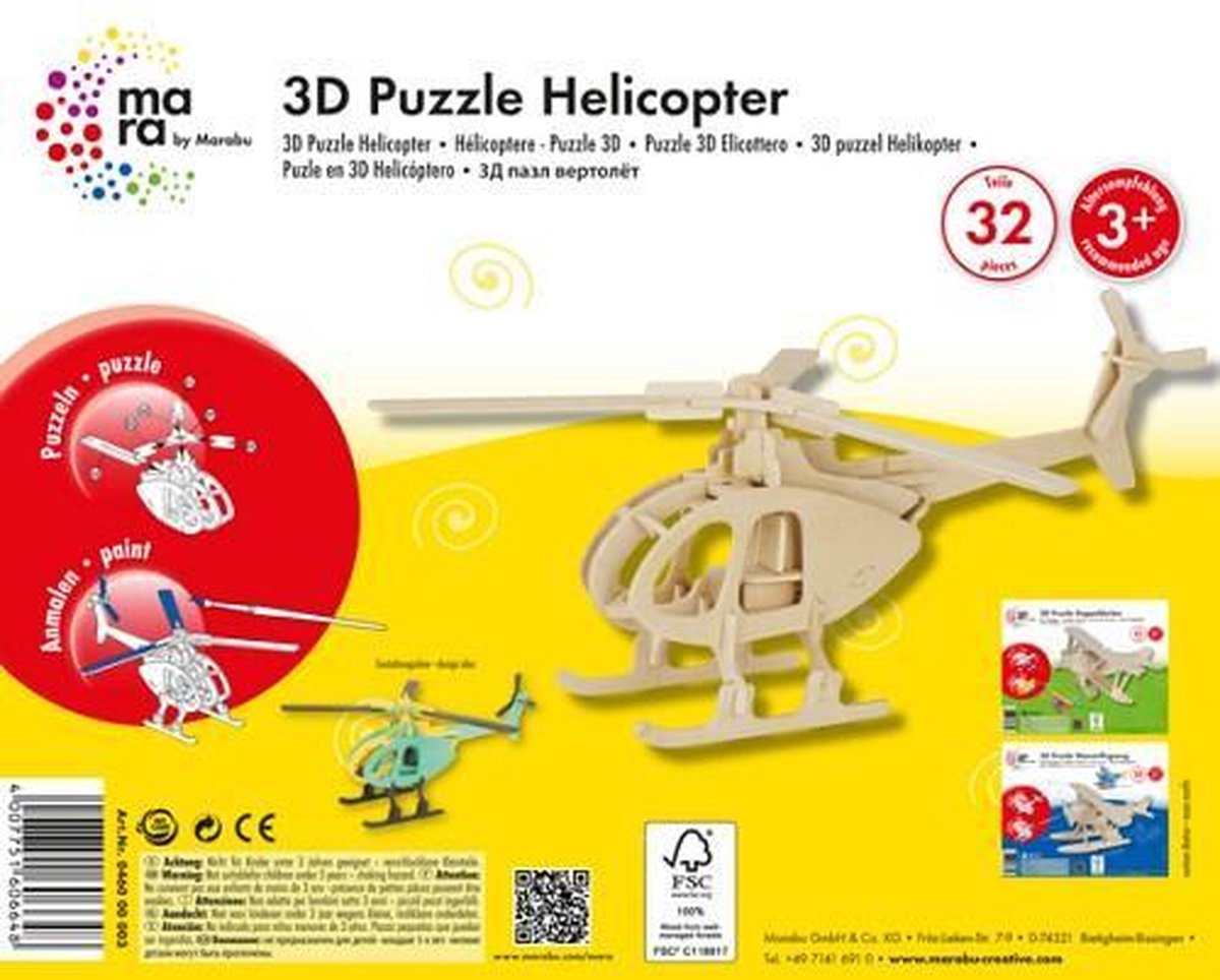 Houten 3D Puzzel Helicopter