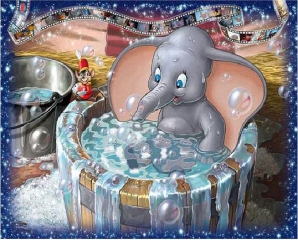 Paint By Numbers - Schilderen op Nummer - Dombo de Olifant in Bad - Disney - 50x40cm - Volwassenen & Kinderen - Stipco