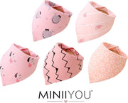 MINIIYOU® Set van 5 stuks | Bandana kwijl Slabbetjes meisjes roze walvis | 2-laags katoen | Slabbetjes pack | Baby en peuter slab | puntslab | Puntsjaaltjes | Slabber Verstelbaar in 2 maten | 100% katoen | Groot formaat