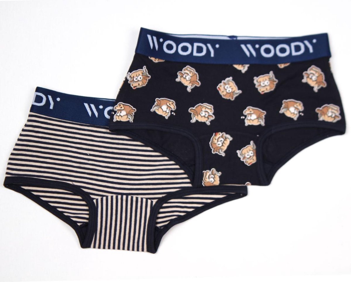 Woody boxer meisjes - koe - donkerblauw - duopack - 212-1-SHD-Z/066 - maat 164