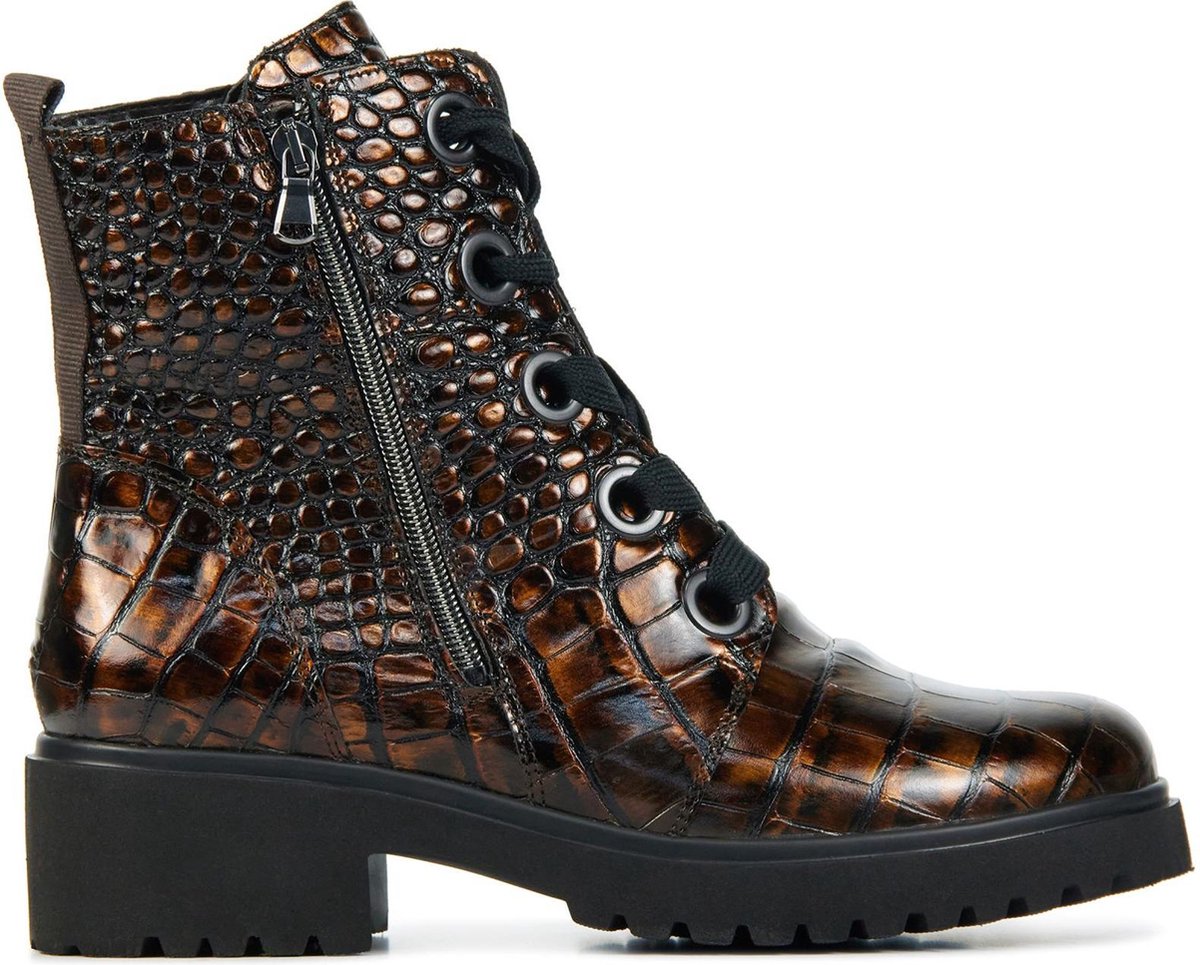 Waldlaufer Vrouwen Leren Crocoprint Enkellaarsjes / Laarzen / Damesschoenen 716802 croco - Bruin - maat 38.5