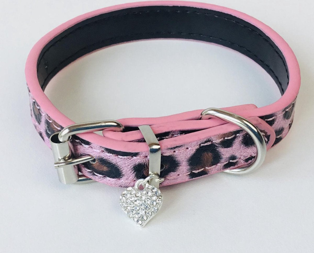 Hondenhalsband Panterprint - PU Leren Halsband Panterprint - S - Kleine honden - 18-28cm Halsbreedte