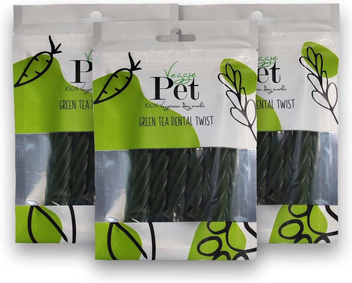 VeggiePet - Green Tea Dental Twist - Voordeelbundel van 3 zakjes - Hondensnack