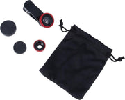 Clip Lens- 3-in-1 Fish Eye 180° Lens / Wide Lens / Macro Lens Universeel Tablet/Smartphone Rood