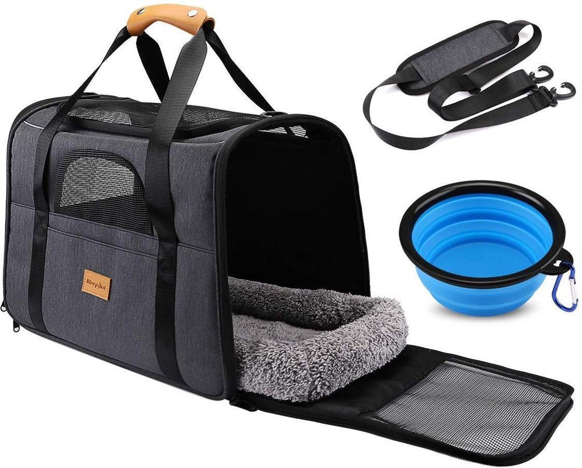 Rexa® Huisdiertas Grijs/Zwart Reis tas schoudertas voor honden en katten | huisdier kat vervoer | kattentas hondendraagtas transport meenemen vakantie | hondendrager reistas | carrier