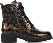 Waldlaufer Vrouwen Leren Crocoprint Enkellaarsjes / Laarzen / Damesschoenen 716802 croco - Bruin - maat 39