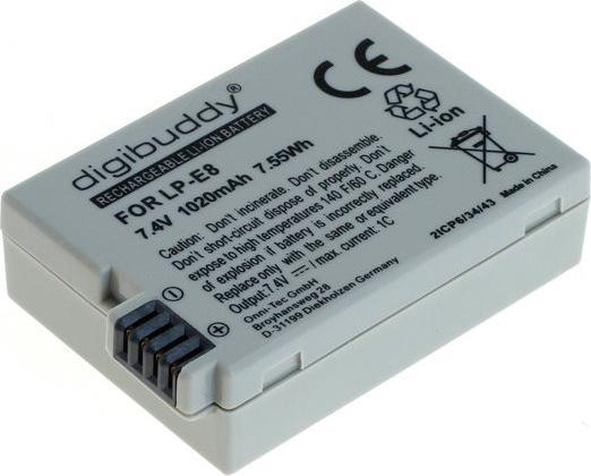 Digibuddy Camera accu compatibel met Canon LP-E8 / 1020 mAh